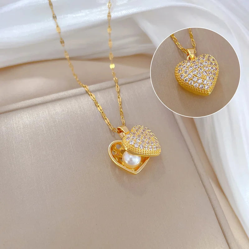 Heart & Shell Locket Gold Necklace