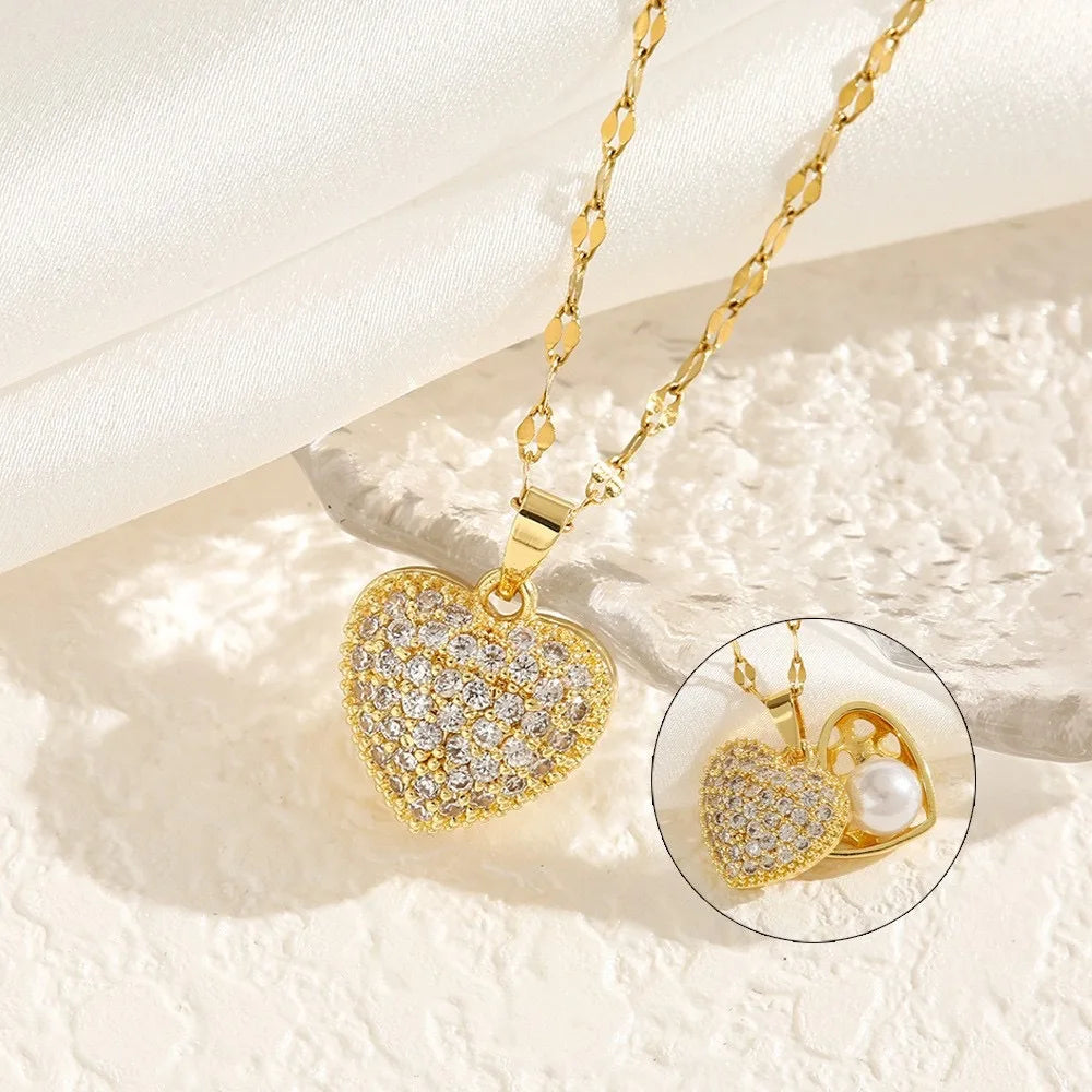 Heart & Shell Locket Gold Necklace