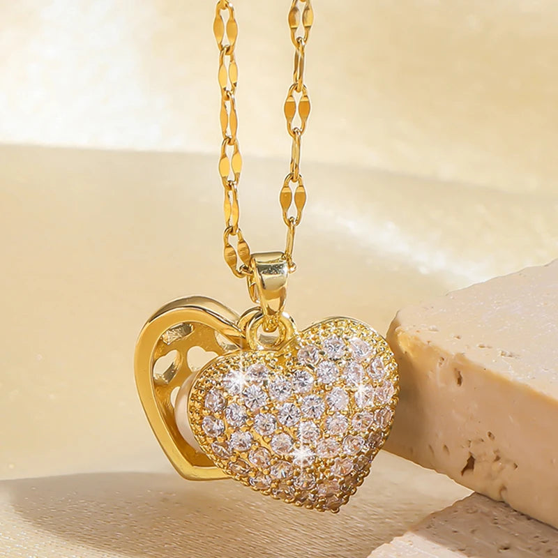 Heart & Shell Locket Gold Necklace