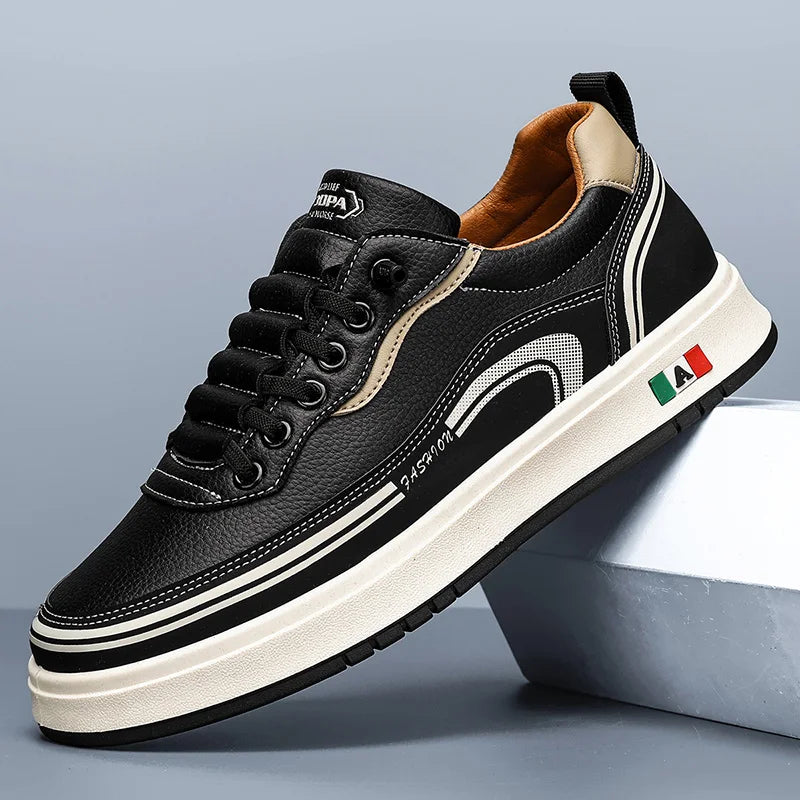 Men's Casual Shoes 2025 New Fashion Leather Flat Sneakers Soft Outdoor Comfortable Lace-up Fashion Walking Shoes for Man
