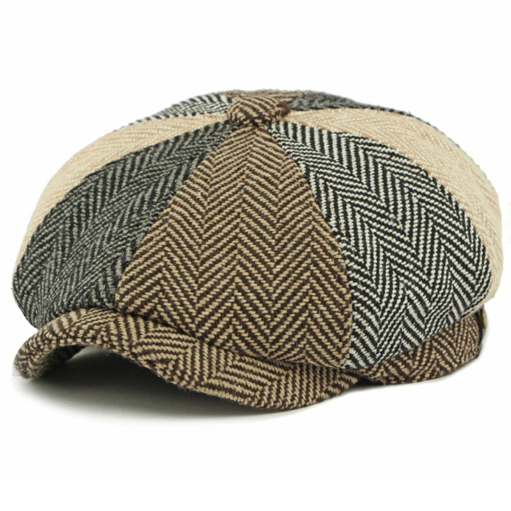 HT4835 Berets Autumn Winter Beret Hat Vintage Striped Octagonal Cap Male Female Ivy Flat Cap Artist Painter Adjustable Beret Cap
