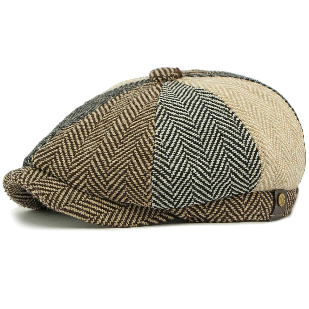 HT4835 Berets Autumn Winter Beret Hat Vintage Striped Octagonal Cap Male Female Ivy Flat Cap Artist Painter Adjustable Beret Cap