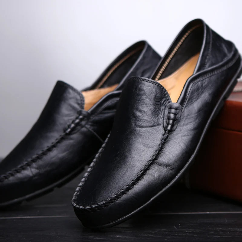 Genuine Leather Men Shoes Casual Luxury Brand Formal Mens Loafers Breathable Slip on Male Boat Shoes Plus Size