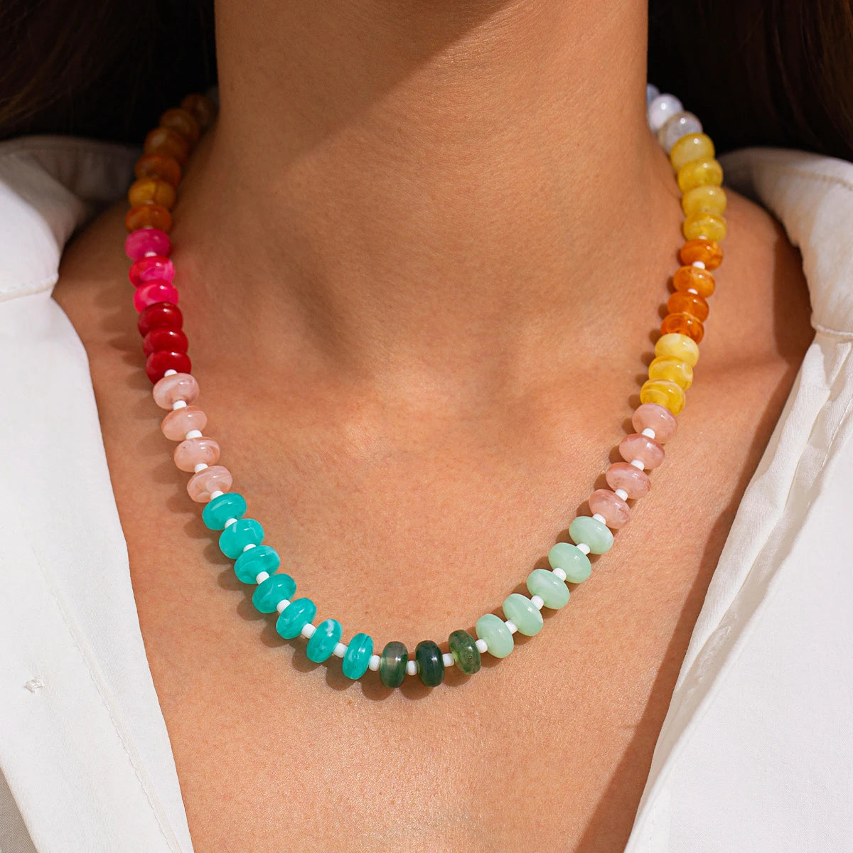 Lacteo Creative Mixed Color Acrylic Necklace for Women Romantic Adjustable Necklace Daily Party Birthday Jewelry Accessories New