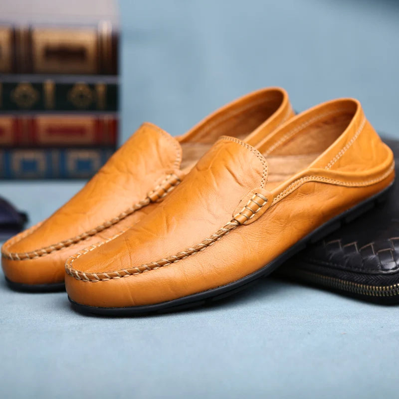 Genuine Leather Men Shoes Casual Luxury Brand Formal Mens Loafers Breathable Slip on Male Boat Shoes Plus Size