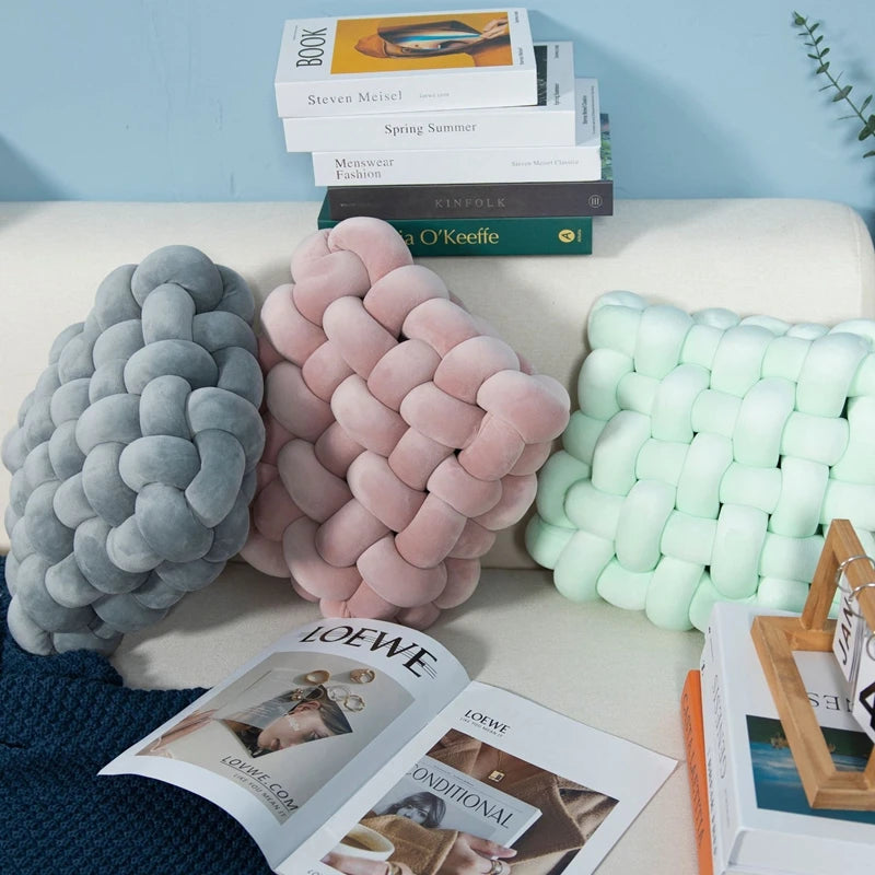 Green Square Knotted Plush Throws Soft Accent Pillows Decoration Cushion for Couch Home Office Living Room Bedroom Christmas