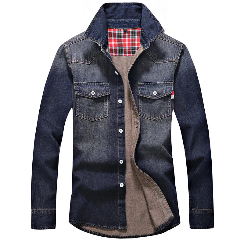 Men's Plaid Lined Denim Shirt