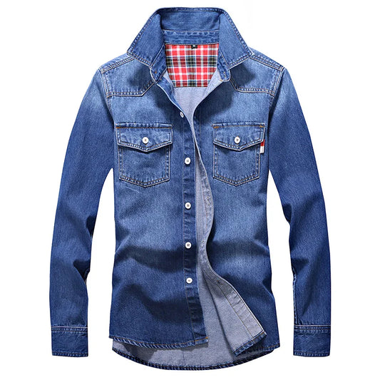 Men's Plaid Lined Denim Shirt