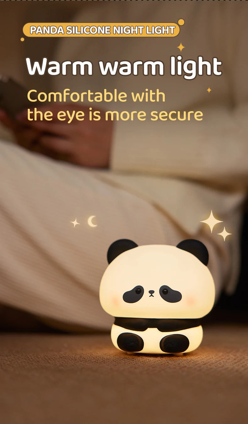 Panda LED Night Light Cute Silicone Night Light USB Rechargeable Touch Night Lamp Bedroom Timing Lamp Decoration Children's Gift