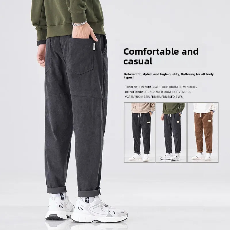 Autumn Winter Men Joggers Harem Pants Japanese Retro Corduroy Trousers Baggy Y2K Sweatpants Versatile 2025 Harajuku Clothe Trend
