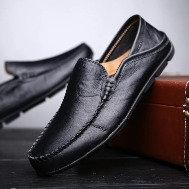 Genuine Leather Men Shoes Casual Luxury Brand Formal Mens Loafers Breathable Slip on Male Boat Shoes Plus Size