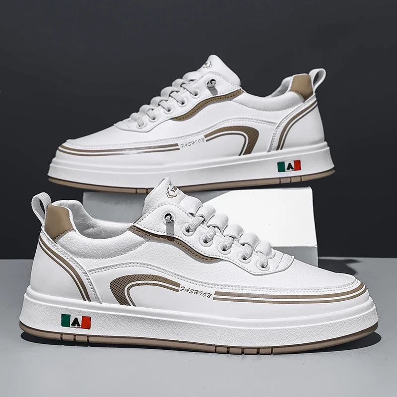 Men's Casual Shoes 2025 New Fashion Leather Flat Sneakers Soft Outdoor Comfortable Lace-up Fashion Walking Shoes for Man