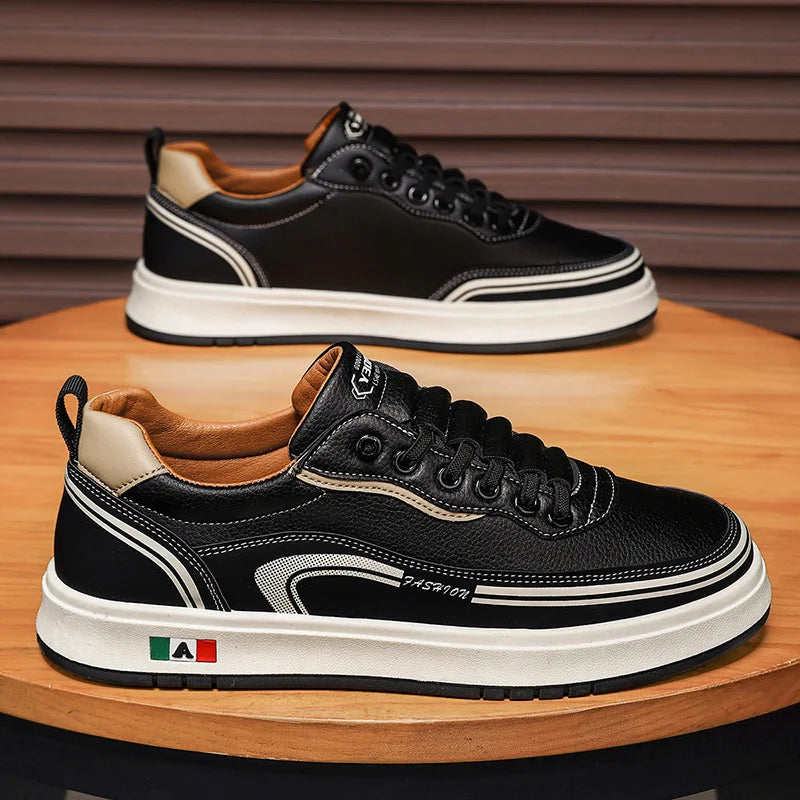 Men's Casual Shoes 2025 New Fashion Leather Flat Sneakers Soft Outdoor Comfortable Lace-up Fashion Walking Shoes for Man