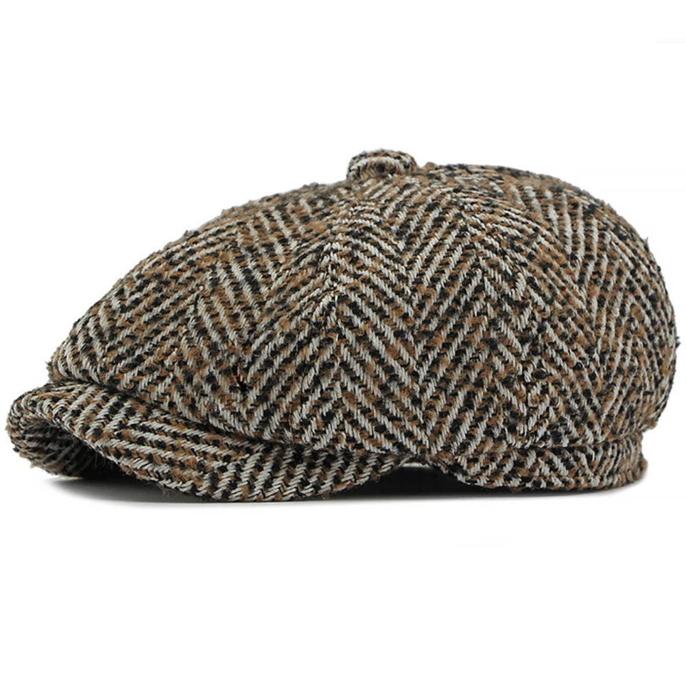 HT4835 Berets Autumn Winter Beret Hat Vintage Striped Octagonal Cap Male Female Ivy Flat Cap Artist Painter Adjustable Beret Cap