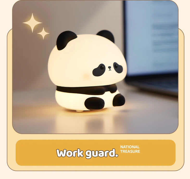 Panda LED Night Light Cute Silicone Night Light USB Rechargeable Touch Night Lamp Bedroom Timing Lamp Decoration Children's Gift