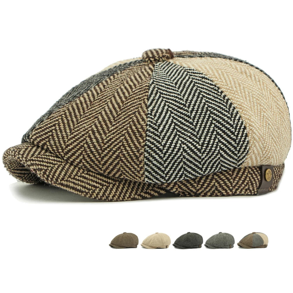 HT4835 Berets Autumn Winter Beret Hat Vintage Striped Octagonal Cap Male Female Ivy Flat Cap Artist Painter Adjustable Beret Cap