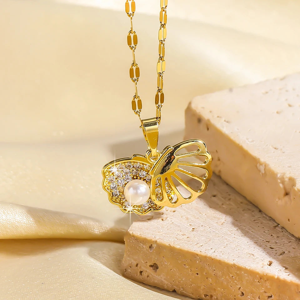 Heart & Shell Locket Gold Necklace