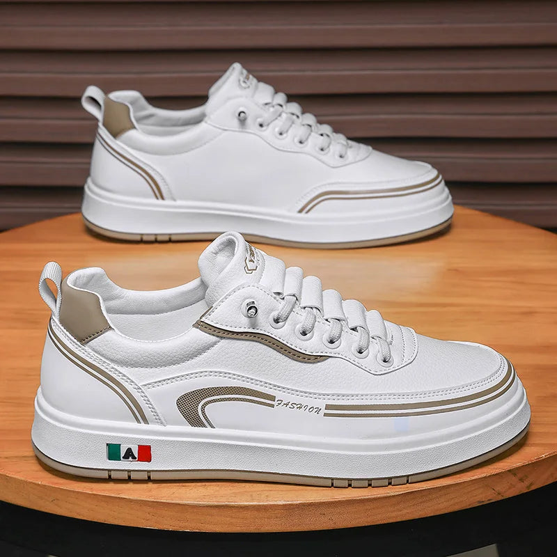 Men's Casual Shoes 2025 New Fashion Leather Flat Sneakers Soft Outdoor Comfortable Lace-up Fashion Walking Shoes for Man