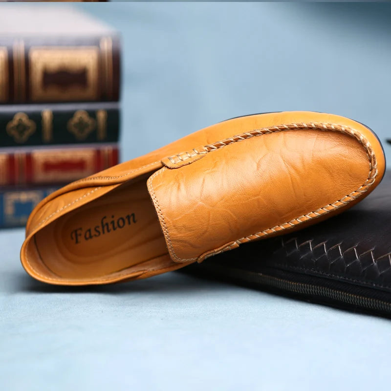 Genuine Leather Men Shoes Casual Luxury Brand Formal Mens Loafers Breathable Slip on Male Boat Shoes Plus Size
