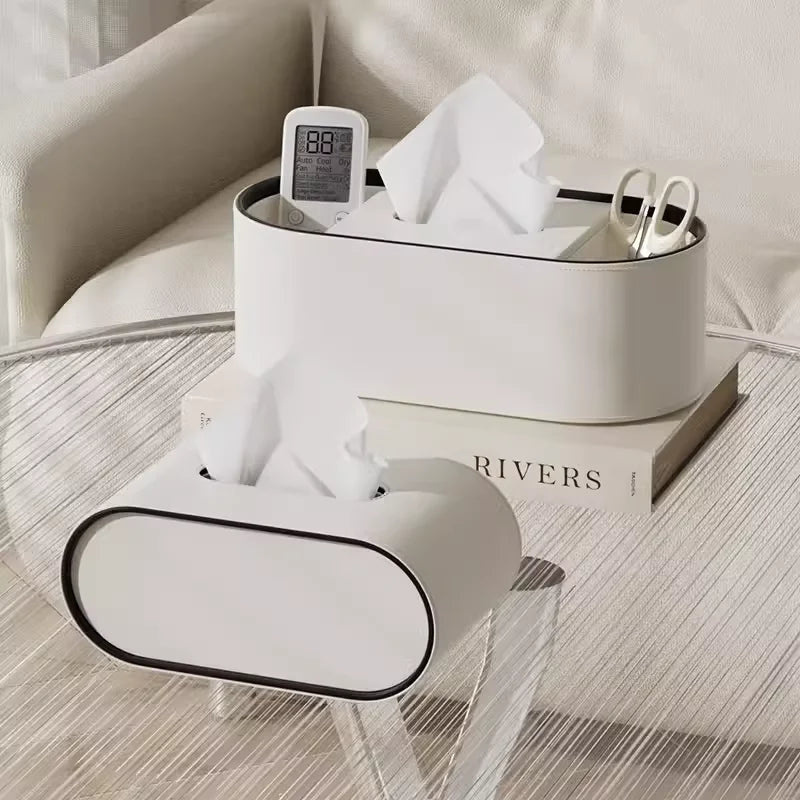 PU Leather Tissue Box With Storage Rack Home Decor Paper Holder Napkin Holder For Office Table, Countertop, Night Stand & More