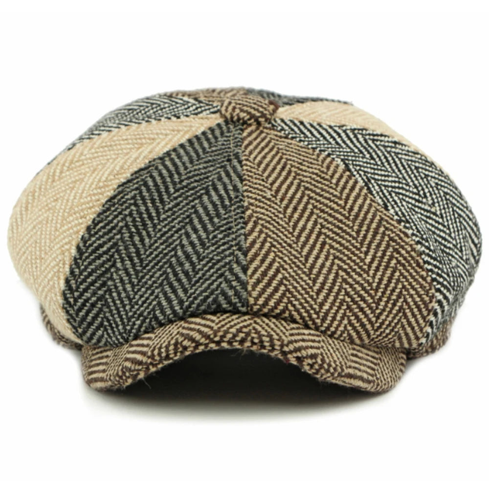 HT4835 Berets Autumn Winter Beret Hat Vintage Striped Octagonal Cap Male Female Ivy Flat Cap Artist Painter Adjustable Beret Cap