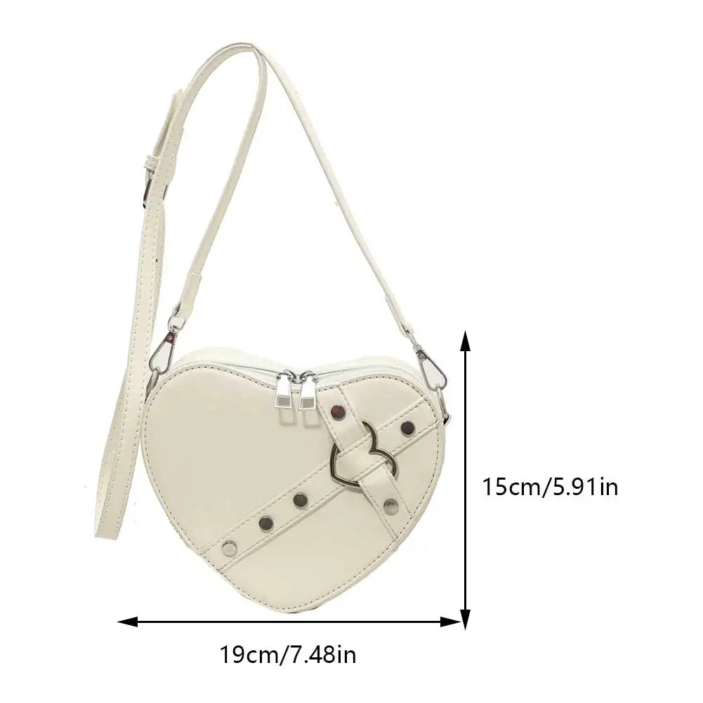 Vintage Heart Shape Crossbody Bags Y2K Small Chain Rivet Shoulder Bag PU Leather Gothic Tote Bag Fashion Women Crossbody Bag