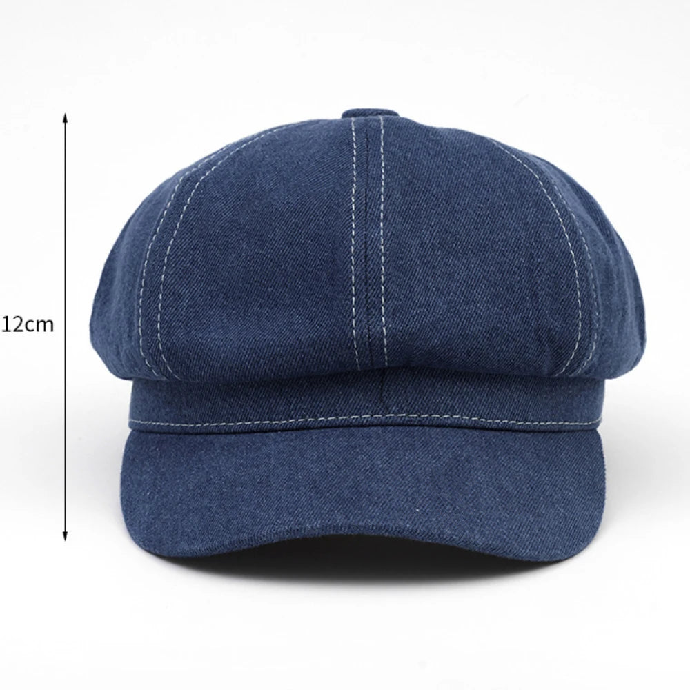 HT4401 New Berets for Women Men Cotton Denim Octagonal Cap Artist Painter Beret Hat Male Female Flat Cap Spring Autumn Beret Cap
