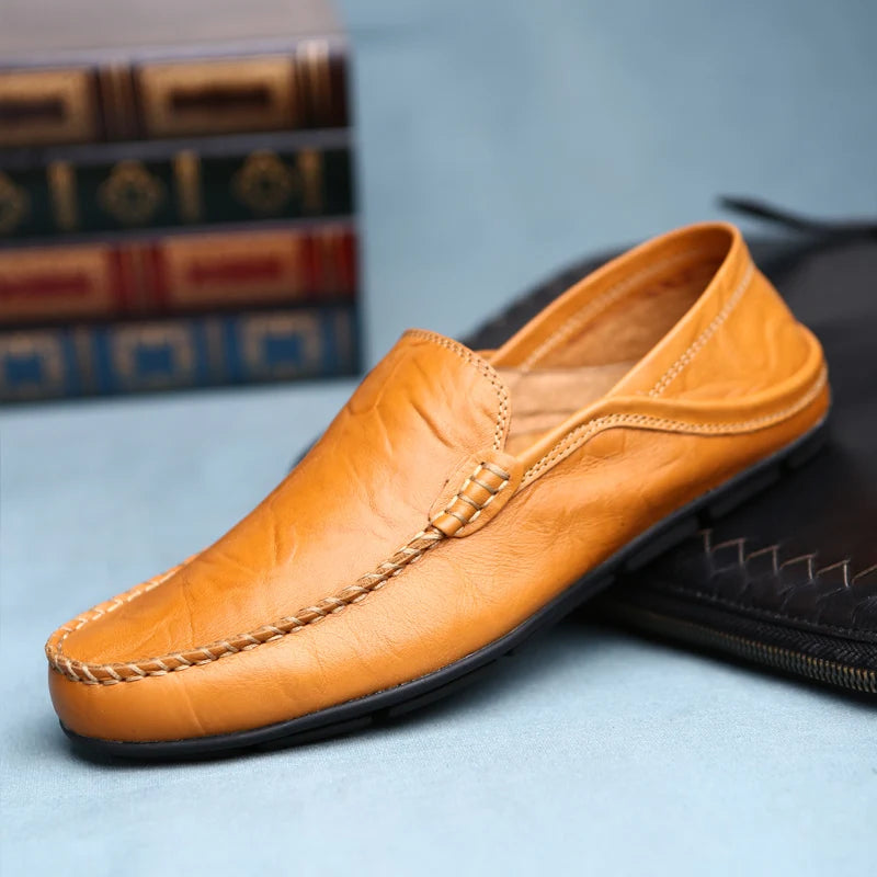 Genuine Leather Men Shoes Casual Luxury Brand Formal Mens Loafers Breathable Slip on Male Boat Shoes Plus Size