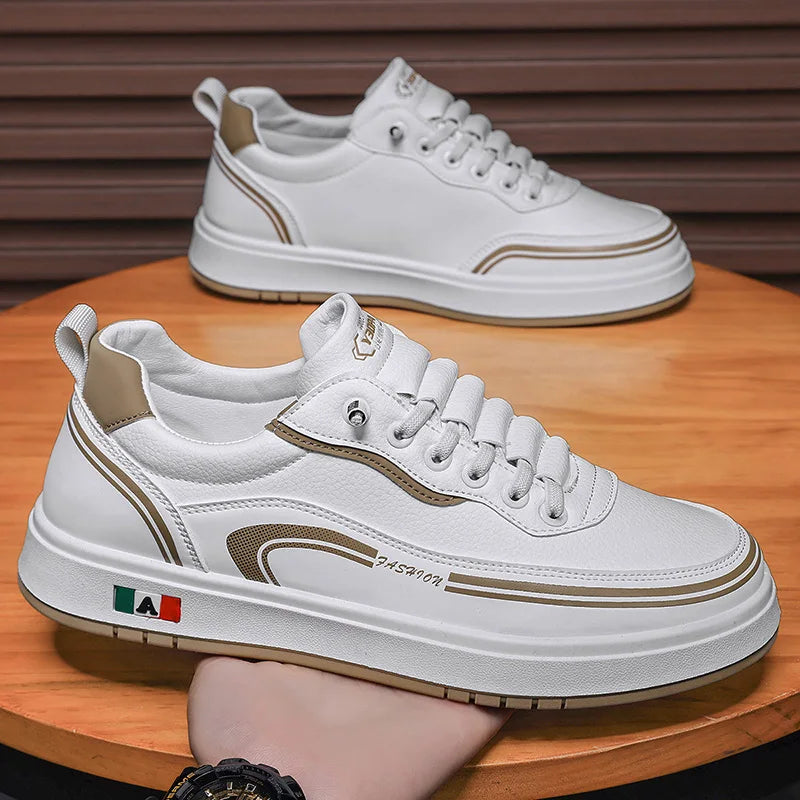 Men's Casual Shoes 2025 New Fashion Leather Flat Sneakers Soft Outdoor Comfortable Lace-up Fashion Walking Shoes for Man
