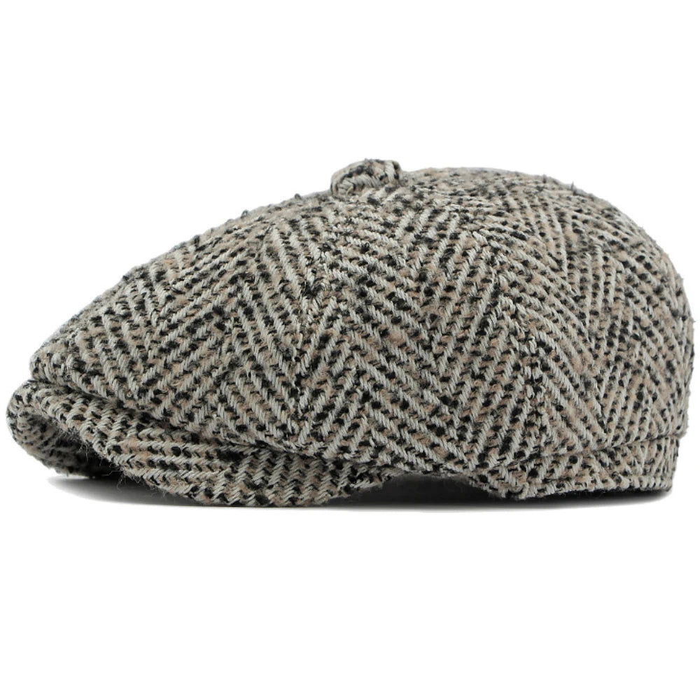 HT4835 Berets Autumn Winter Beret Hat Vintage Striped Octagonal Cap Male Female Ivy Flat Cap Artist Painter Adjustable Beret Cap