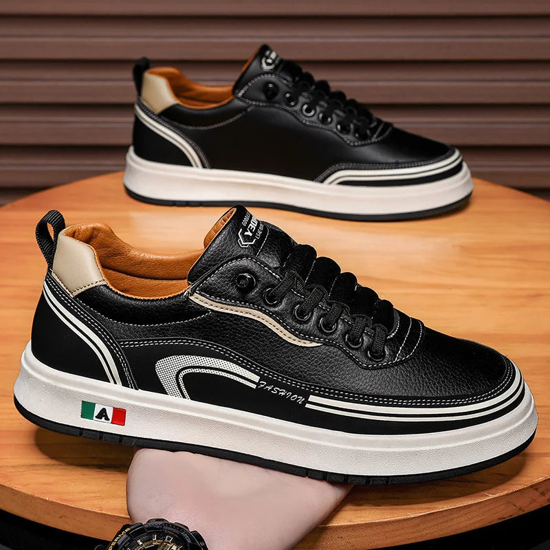 Men's Casual Shoes 2025 New Fashion Leather Flat Sneakers Soft Outdoor Comfortable Lace-up Fashion Walking Shoes for Man