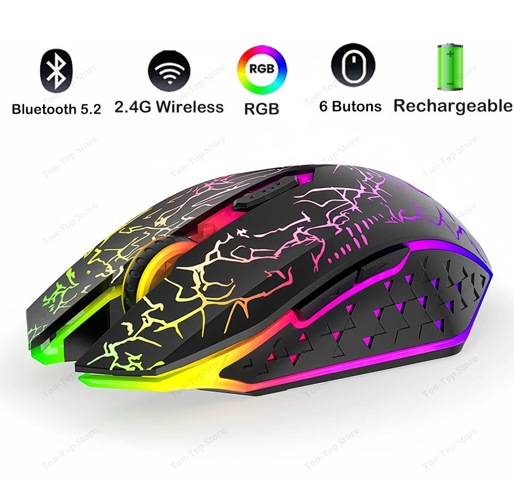 Bluetooth 5.2 Mouse RGB 2.4G Wireless Mouse Dual-Mode Gaming Mouse 6 Buttons Silent Mouse For MacBook Tablet Laptops Computer