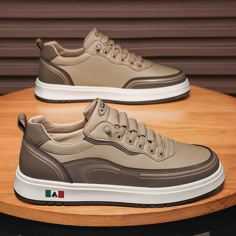 Men's Casual Shoes 2025 New Fashion Leather Flat Sneakers Soft Outdoor Comfortable Lace-up Fashion Walking Shoes for Man