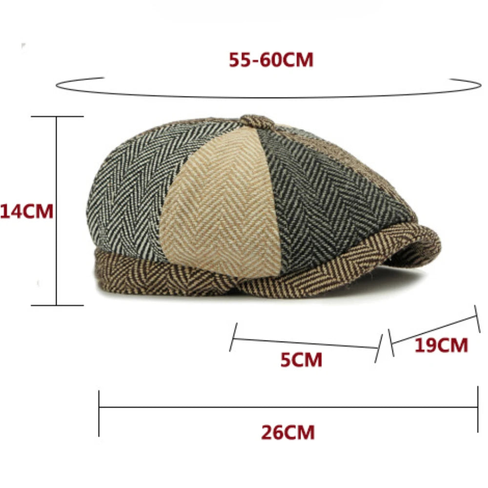 HT4835 Berets Autumn Winter Beret Hat Vintage Striped Octagonal Cap Male Female Ivy Flat Cap Artist Painter Adjustable Beret Cap