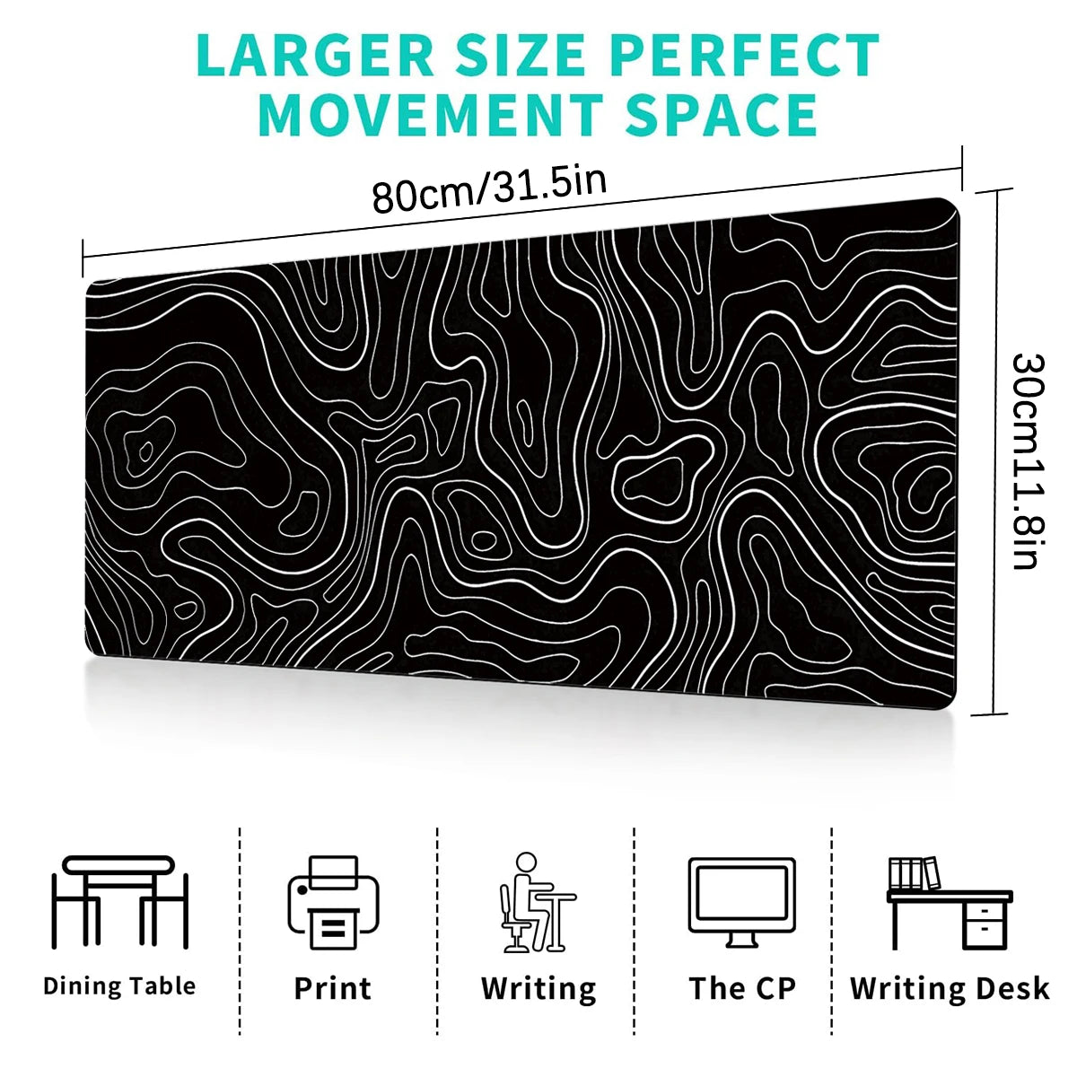 Topographic Black Desk Mat